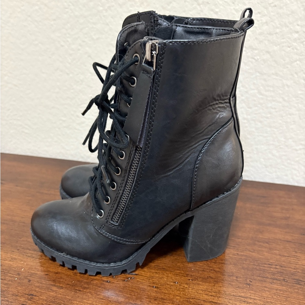 black combat heeled boots